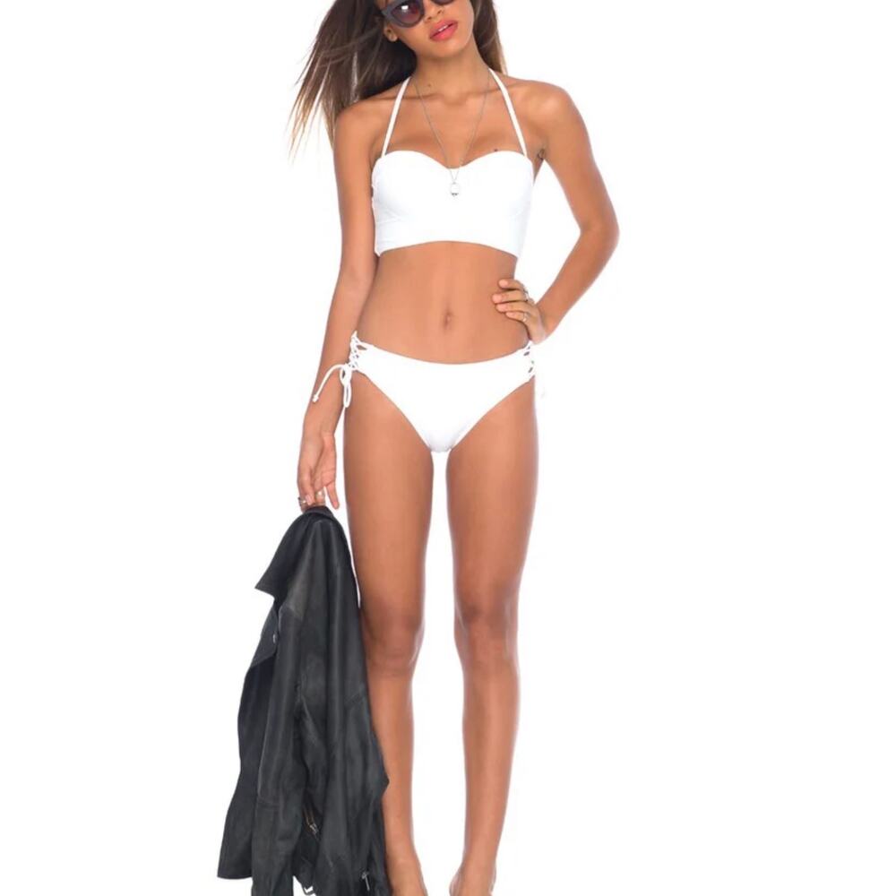 $75 NWT Motel Torte Lace Up Bikini top & Bottoms In White XXS